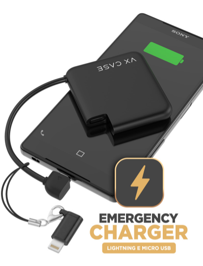 Foto do Emergency Charger Lightning e Micro USB