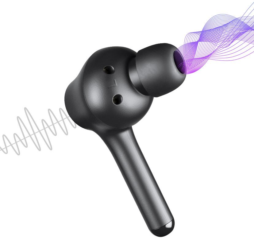 Produto VX Pods em ilustração de ondas sonoras